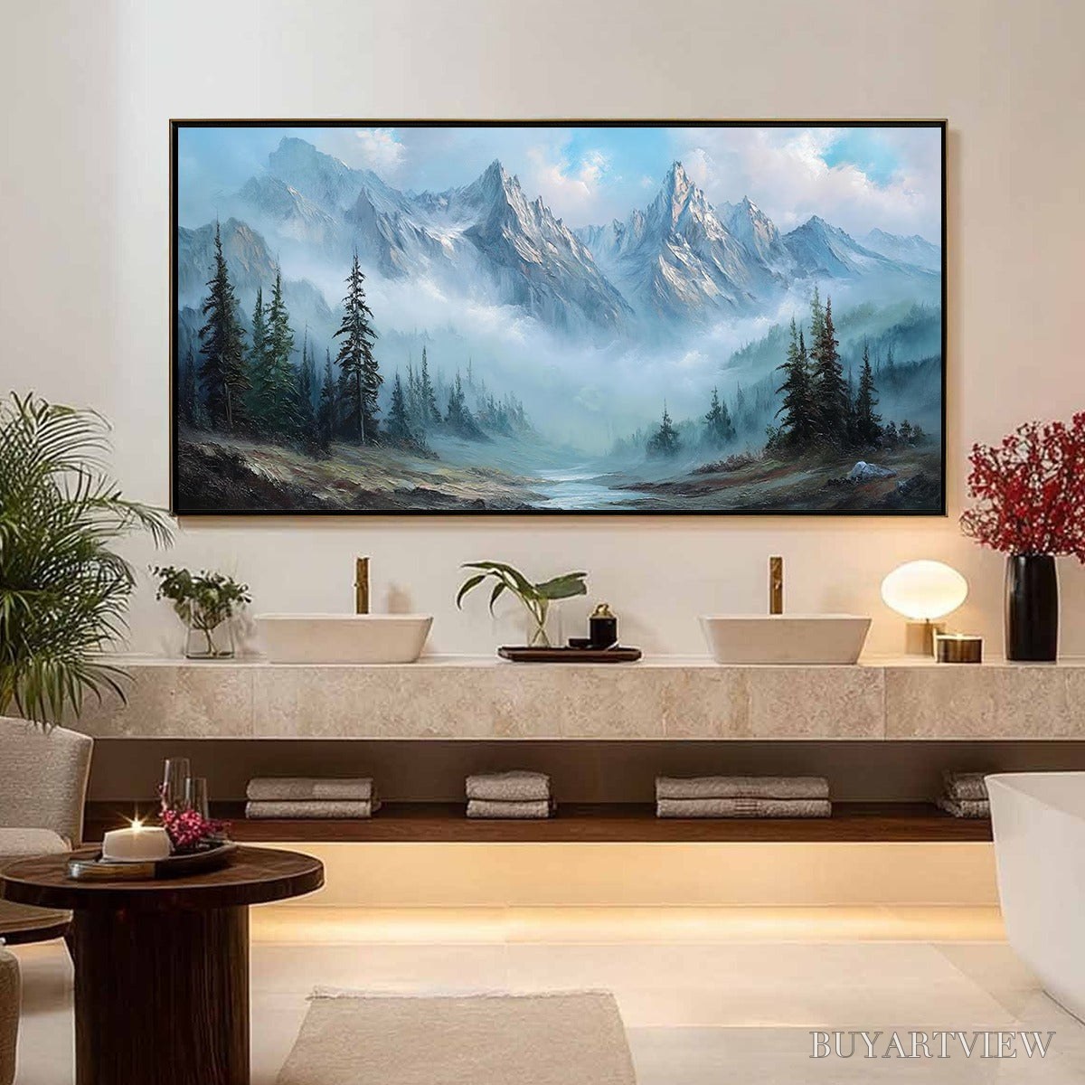 ARTOVITAS Alpine Whisper – Traditional Mountains and Valley Oil Painting - image 2