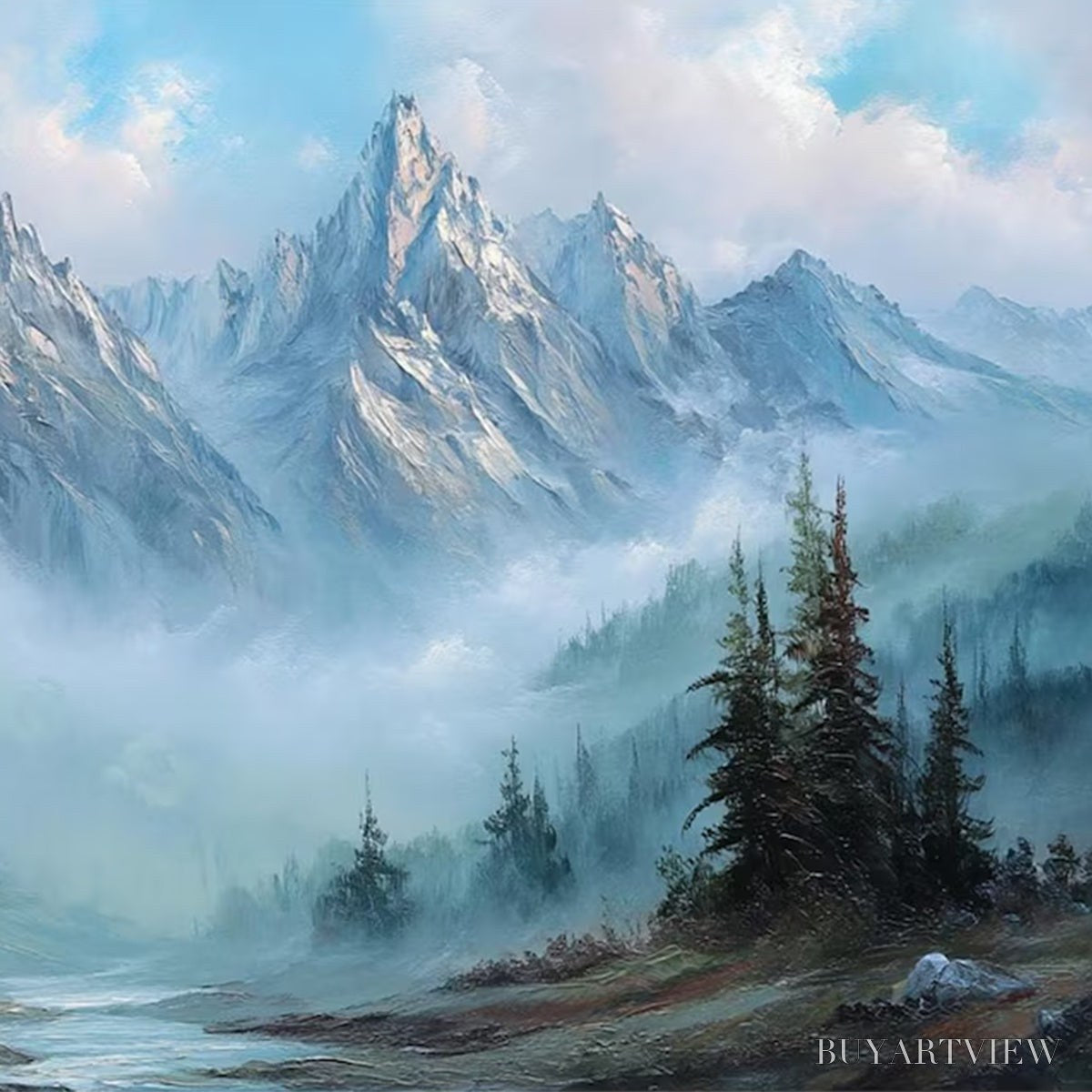 ARTOVITAS Alpine Whisper – Traditional Mountains and Valley Oil Painting - image 3