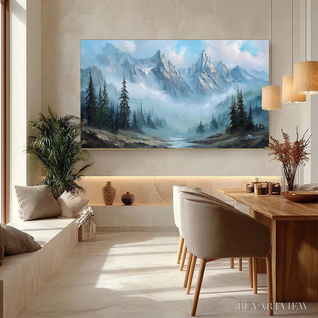 ARTOVITAS Alpine Whisper – Traditional Mountains and Valley Oil Painting - image 4