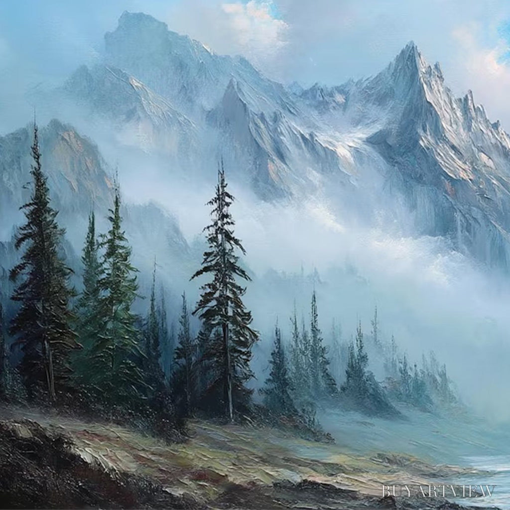 ARTOVITAS Alpine Whisper – Traditional Mountains and Valley Oil Painting - image 5