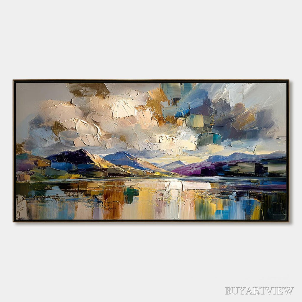 ARTOVITAS Golden Mirror – Palette Knife Impasto Mountain Lake Painting - image 1