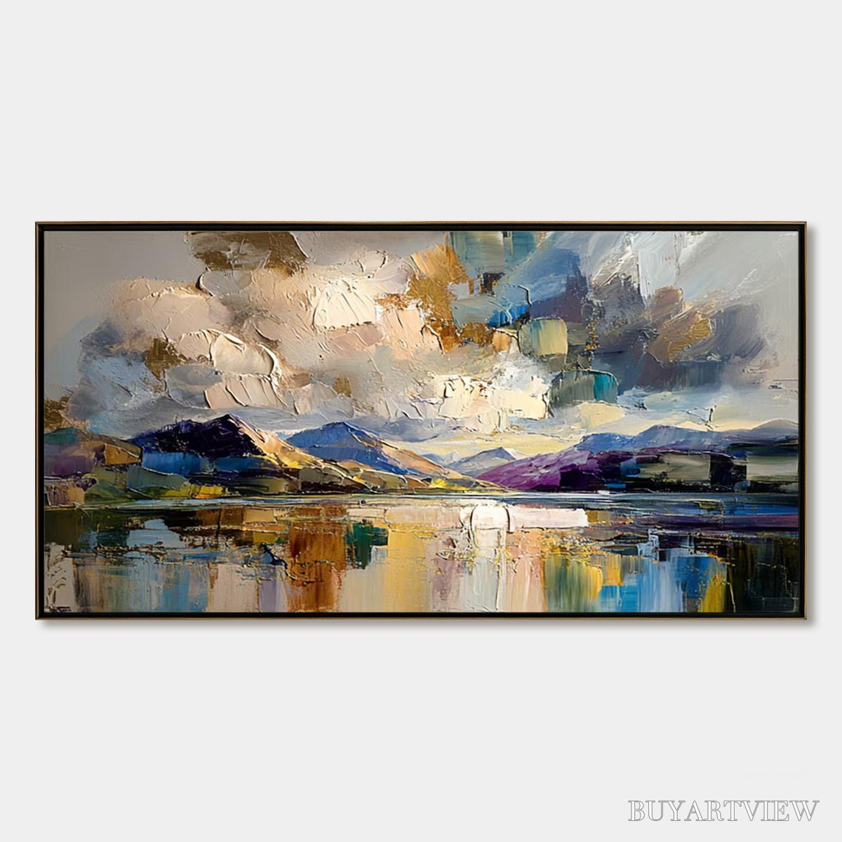 ARTOVITAS Golden Mirror – Palette Knife Impasto Mountain Lake Painting - image 1