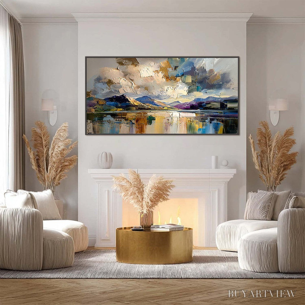 ARTOVITAS Golden Mirror – Palette Knife Impasto Mountain Lake Painting - image 2