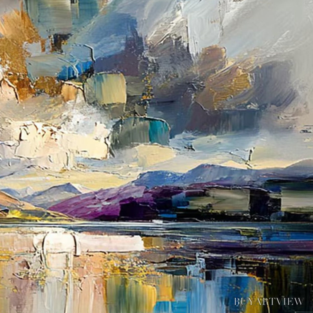 ARTOVITAS Golden Mirror – Palette Knife Impasto Mountain Lake Painting - image 3