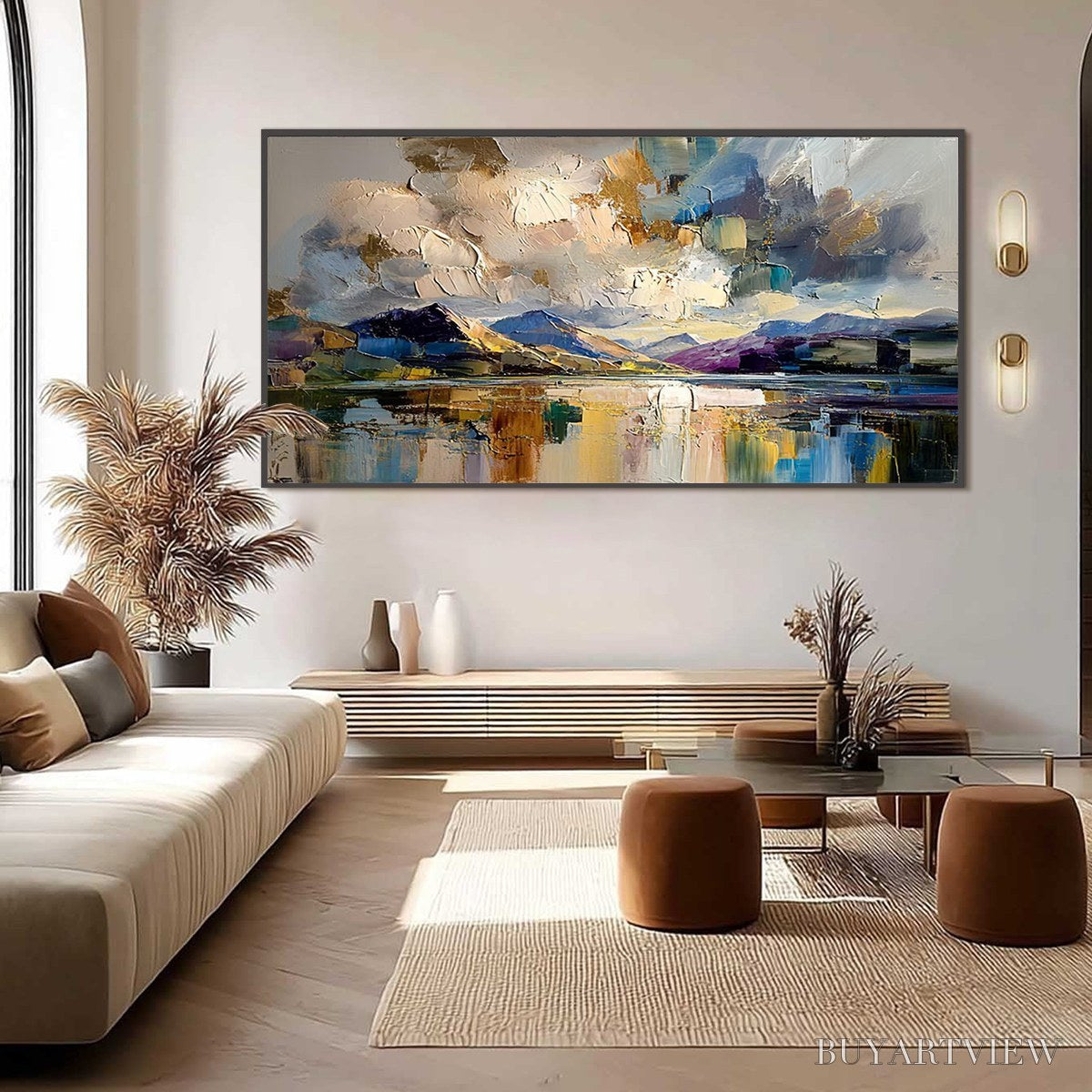 ARTOVITAS Golden Mirror – Palette Knife Impasto Mountain Lake Painting - image 4