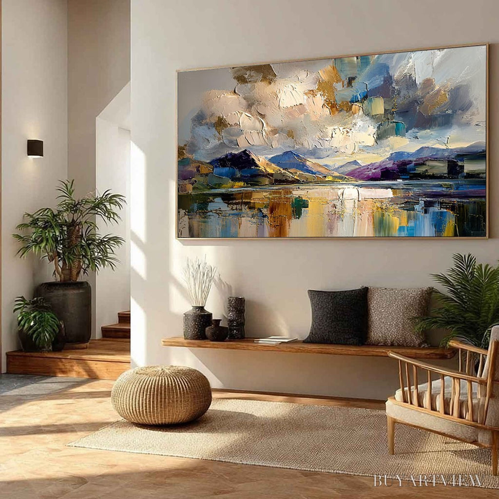 ARTOVITAS Golden Mirror – Palette Knife Impasto Mountain Lake Painting - image 6