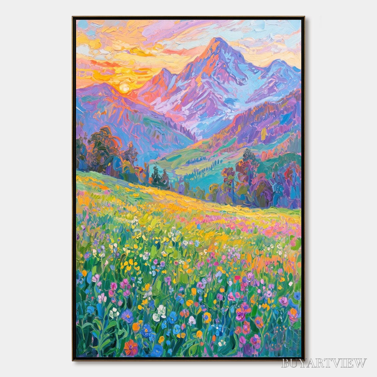 ARTOVITAS Alpine Bloom – Impasto Colorful Mountain Landscape Painting - image 1