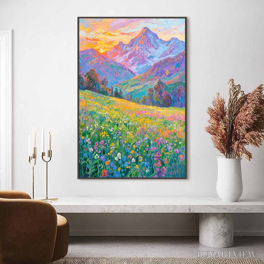 ARTOVITAS Alpine Bloom – Impasto Colorful Mountain Landscape Painting - image 2