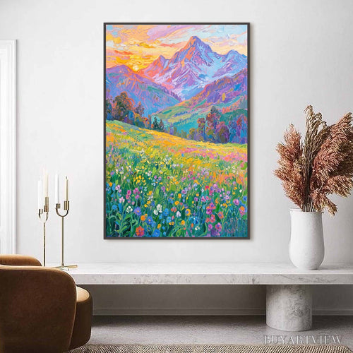 ARTOVITAS Alpine Bloom – Impasto Colorful Mountain Landscape Painting - image 2