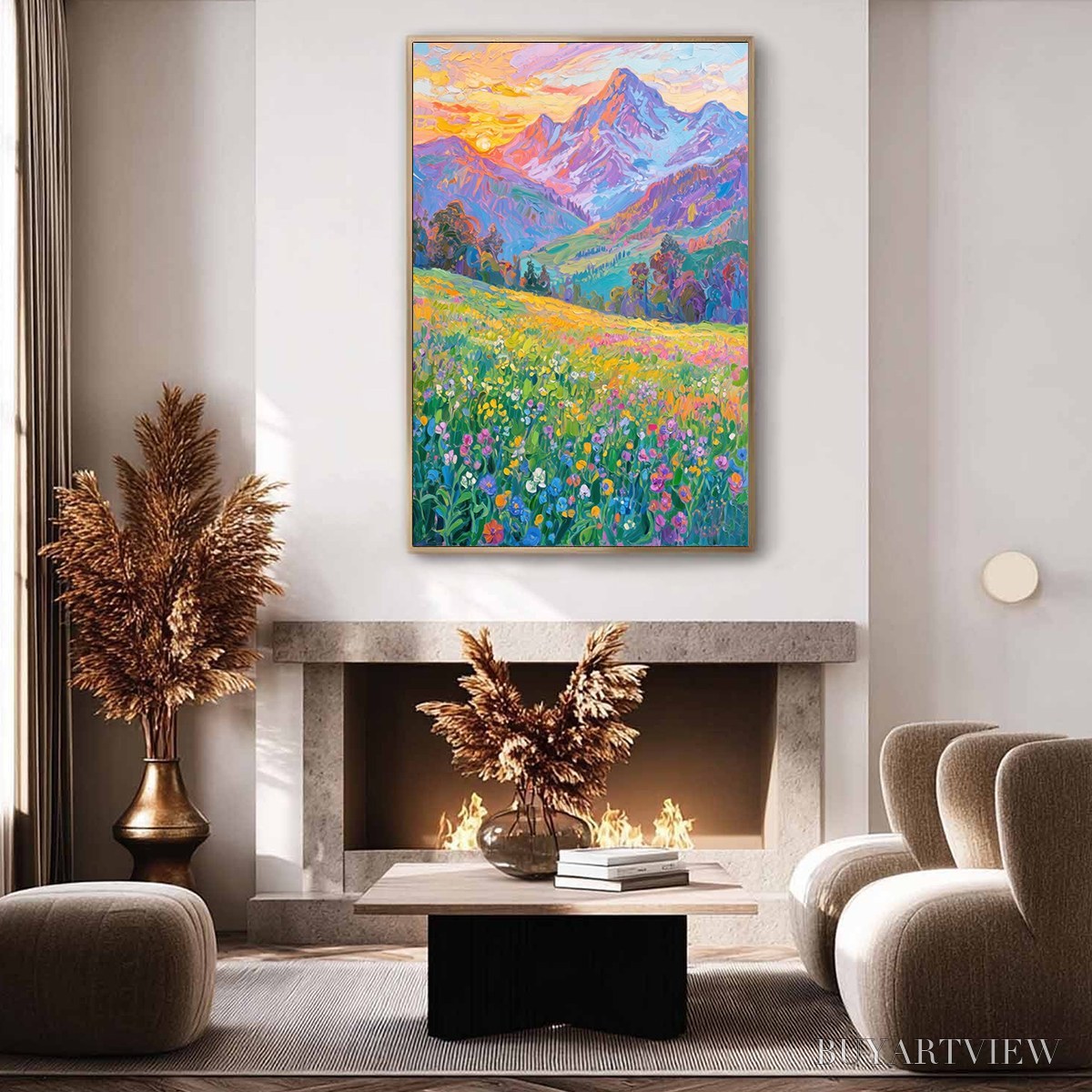 ARTOVITAS Alpine Bloom – Impasto Colorful Mountain Landscape Painting - image 3