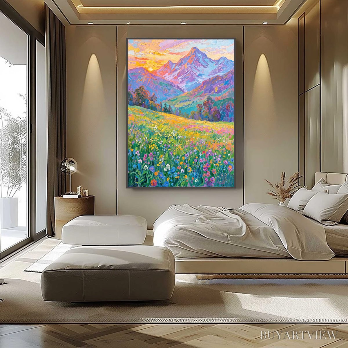 ARTOVITAS Alpine Bloom – Impasto Colorful Mountain Landscape Painting - image 4