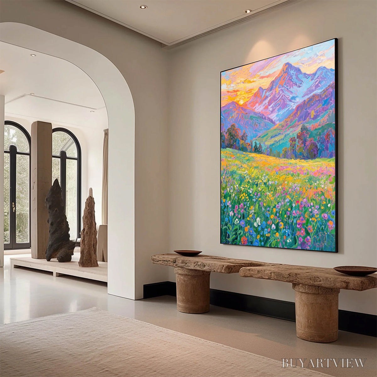 ARTOVITAS Alpine Bloom – Impasto Colorful Mountain Landscape Painting - image 5