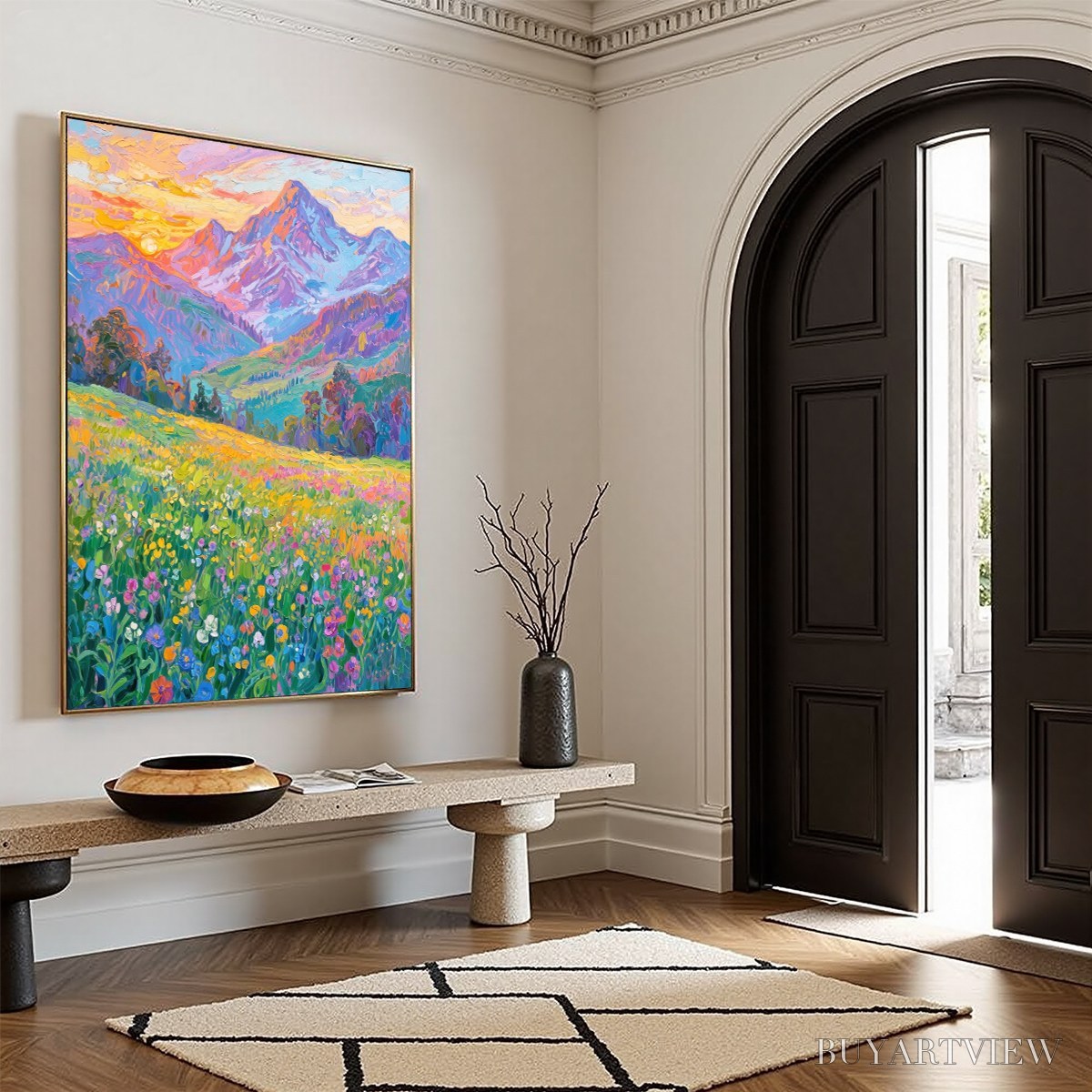 ARTOVITAS Alpine Bloom – Impasto Colorful Mountain Landscape Painting - image 6