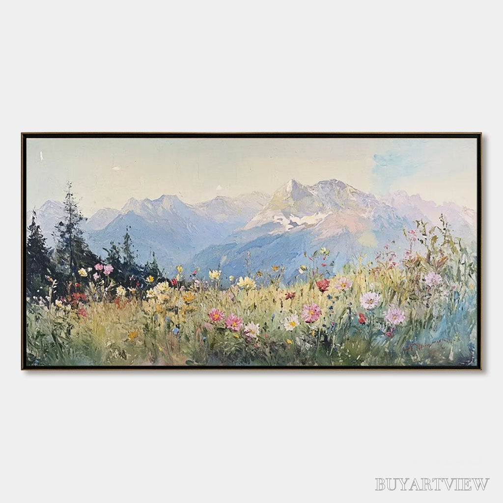 ARTOVITAS Alpine Serenity – Impressionist Mountain Meadow Landscape Painting - image 1