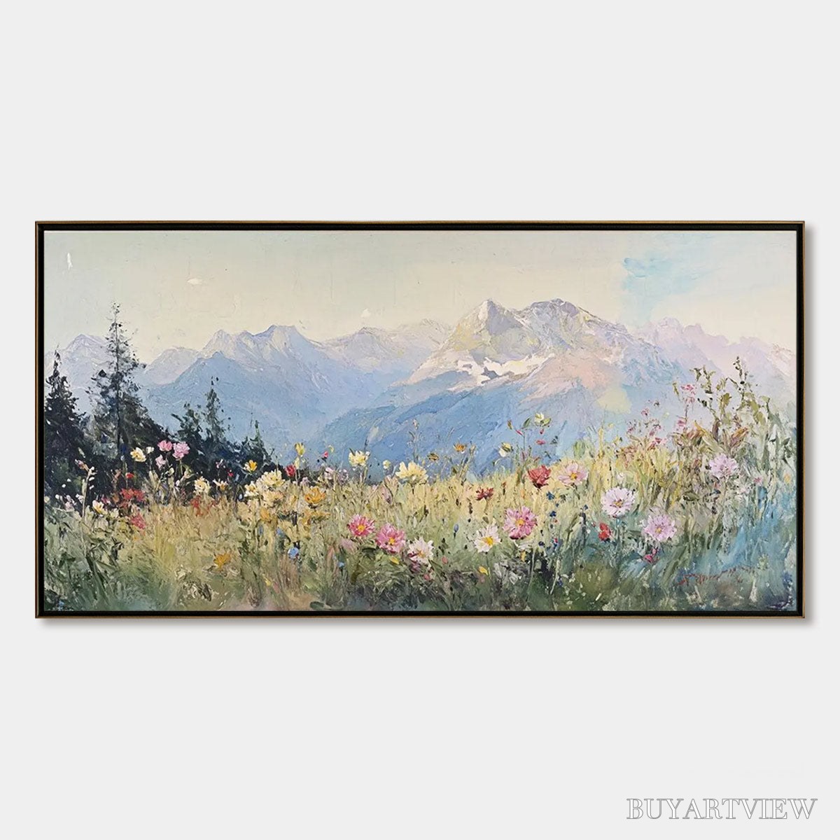 ARTOVITAS Alpine Serenity – Impressionist Mountain Meadow Landscape Painting - image 1