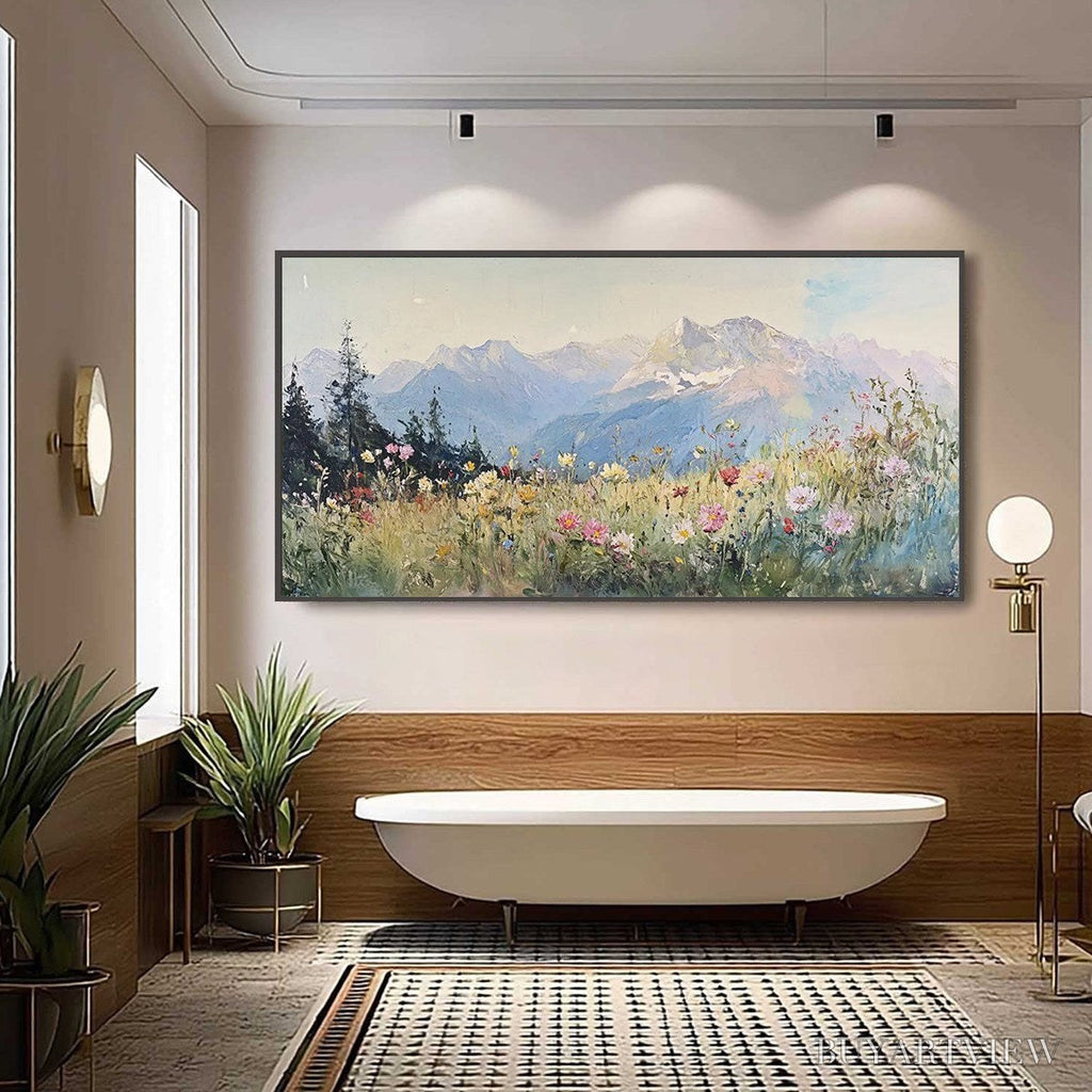 ARTOVITAS Alpine Serenity – Impressionist Mountain Meadow Landscape Painting - image 2