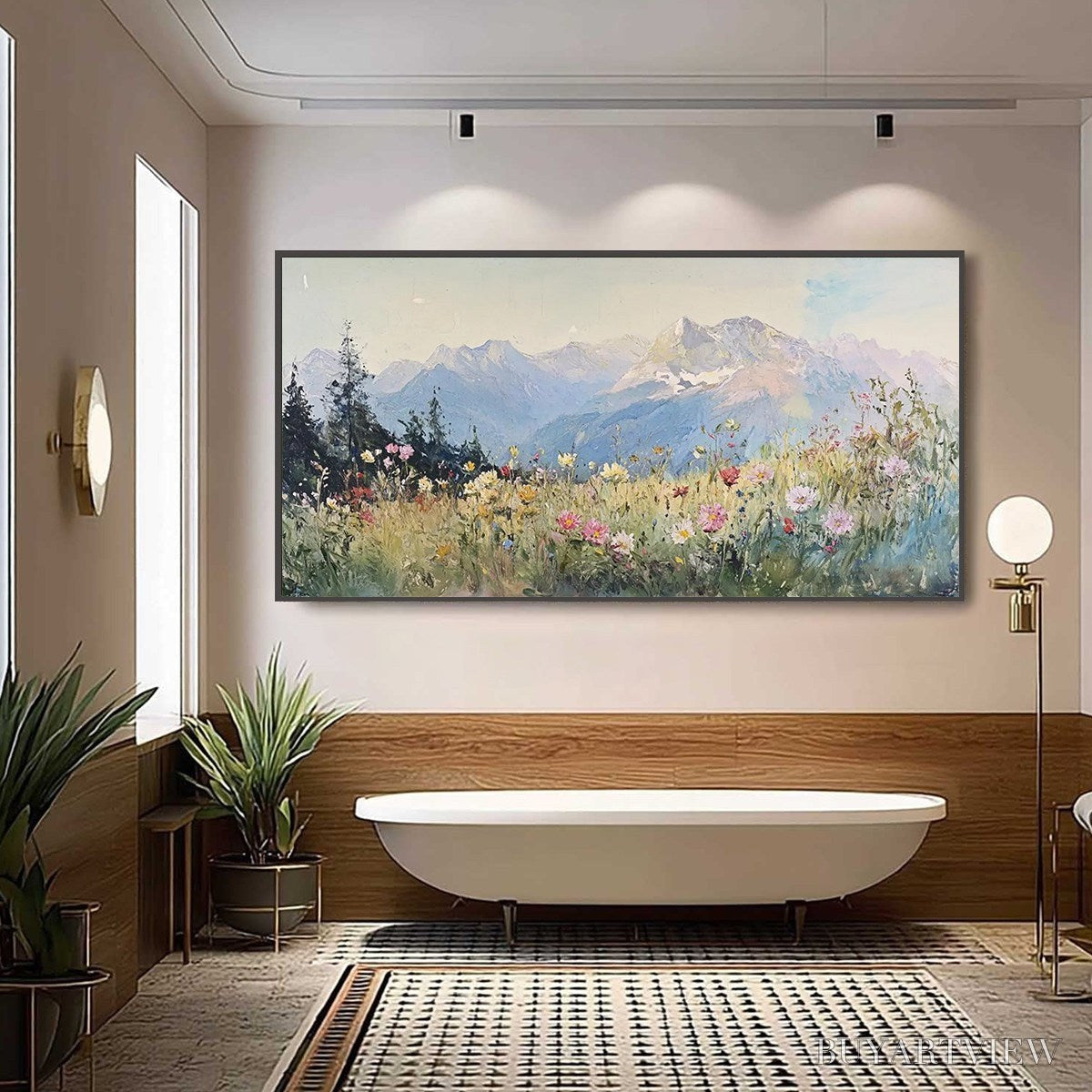 ARTOVITAS Alpine Serenity – Impressionist Mountain Meadow Landscape Painting - image 2