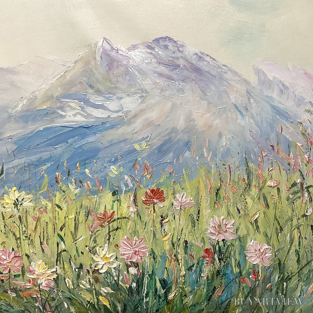 ARTOVITAS Alpine Serenity – Impressionist Mountain Meadow Landscape Painting - image 3