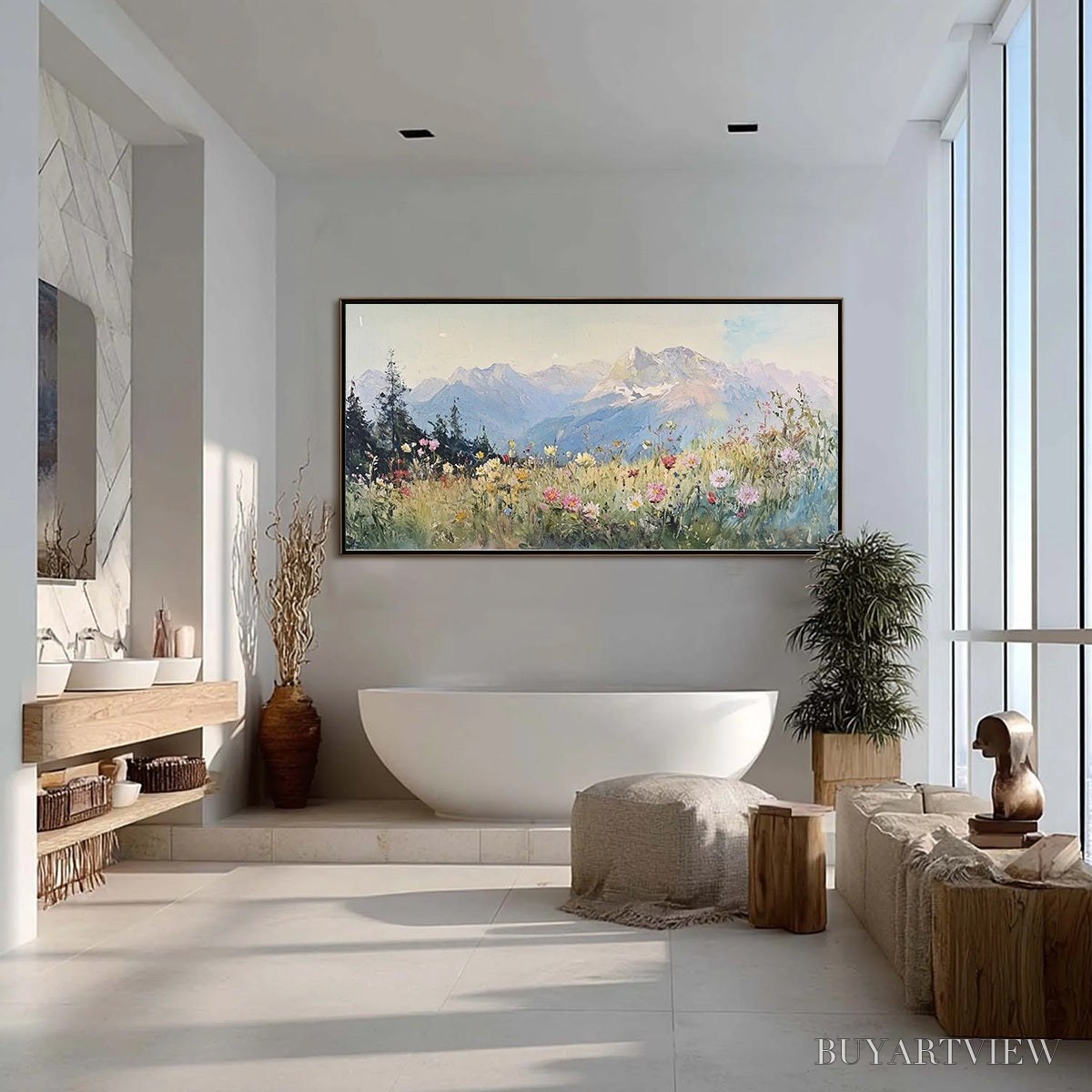 ARTOVITAS Alpine Serenity – Impressionist Mountain Meadow Landscape Painting - image 4