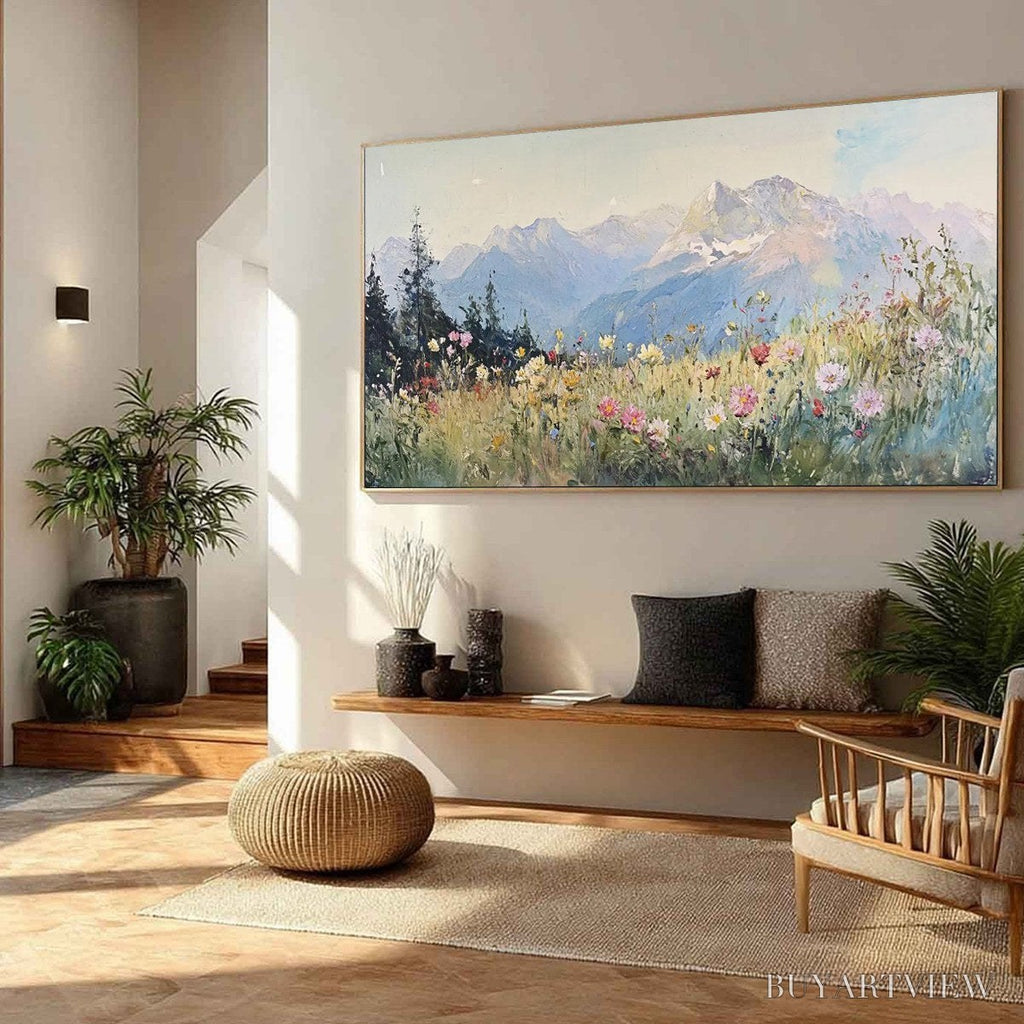ARTOVITAS Alpine Serenity – Impressionist Mountain Meadow Landscape Painting - image 5