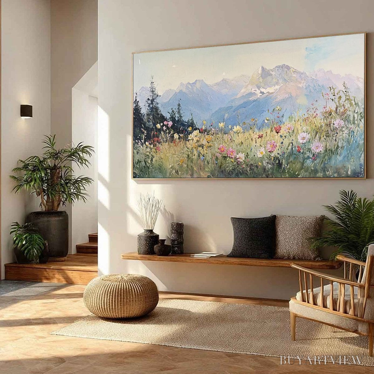 ARTOVITAS Alpine Serenity – Impressionist Mountain Meadow Landscape Painting - image 5