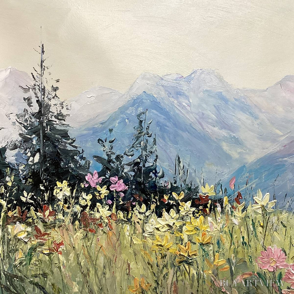 ARTOVITAS Alpine Serenity – Impressionist Mountain Meadow Landscape Painting - image 6