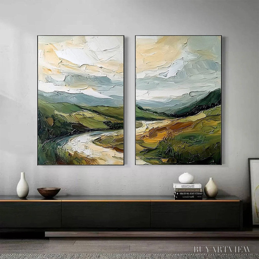 ARTOVITAS River Valley Duet – Textured Landscape Diptych Painting - image 2