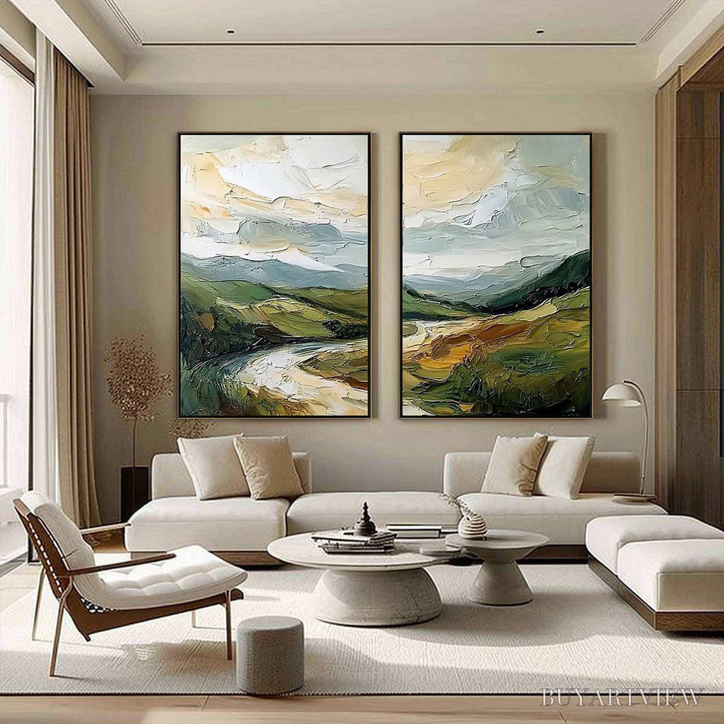 ARTOVITAS River Valley Duet – Textured Landscape Diptych Painting - image 4