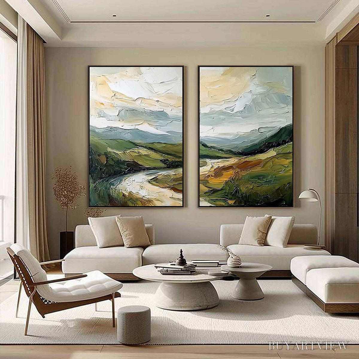 ARTOVITAS River Valley Duet – Textured Landscape Diptych Painting - image 4