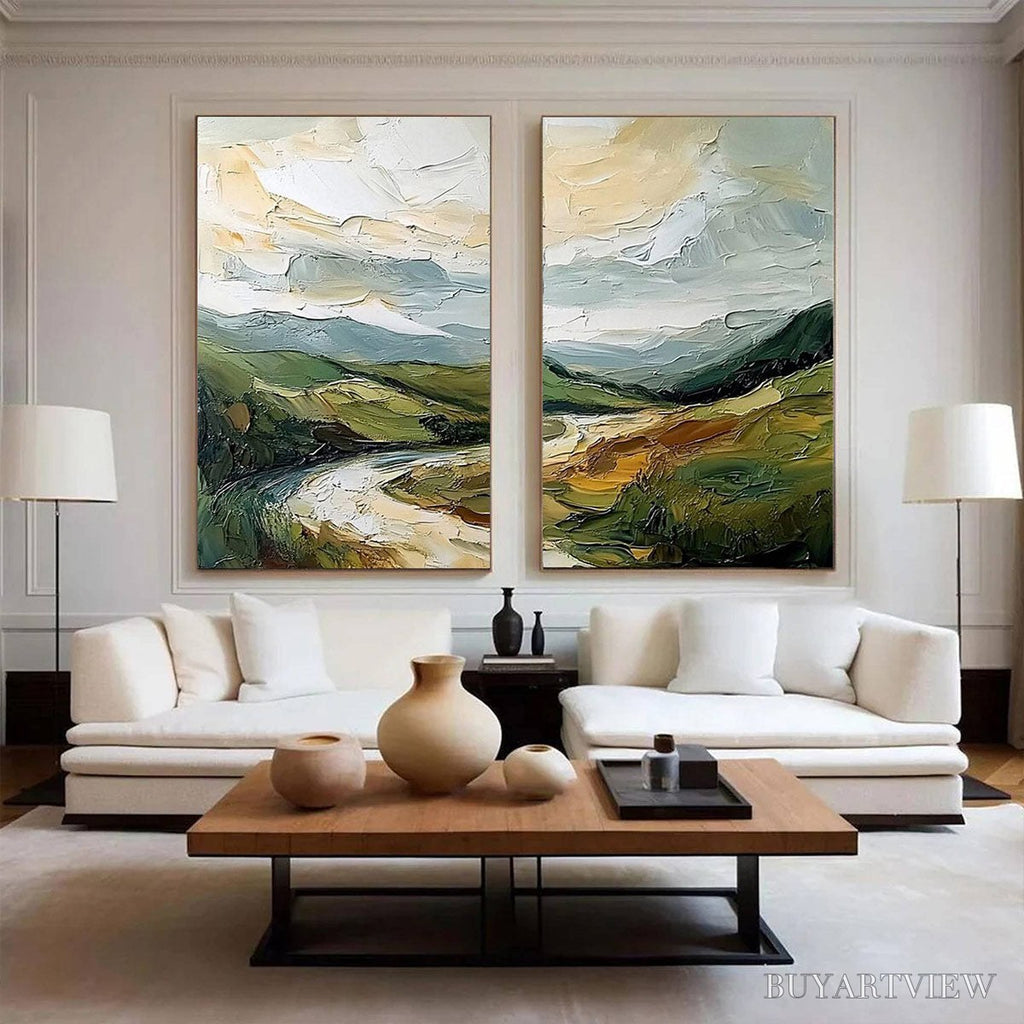 ARTOVITAS River Valley Duet – Textured Landscape Diptych Painting - image 5