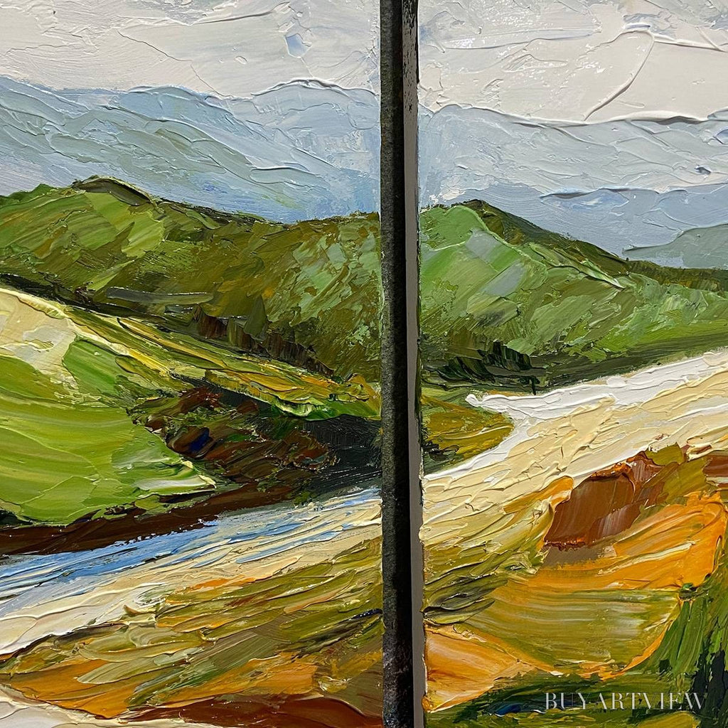 ARTOVITAS River Valley Duet – Textured Landscape Diptych Painting - image 6