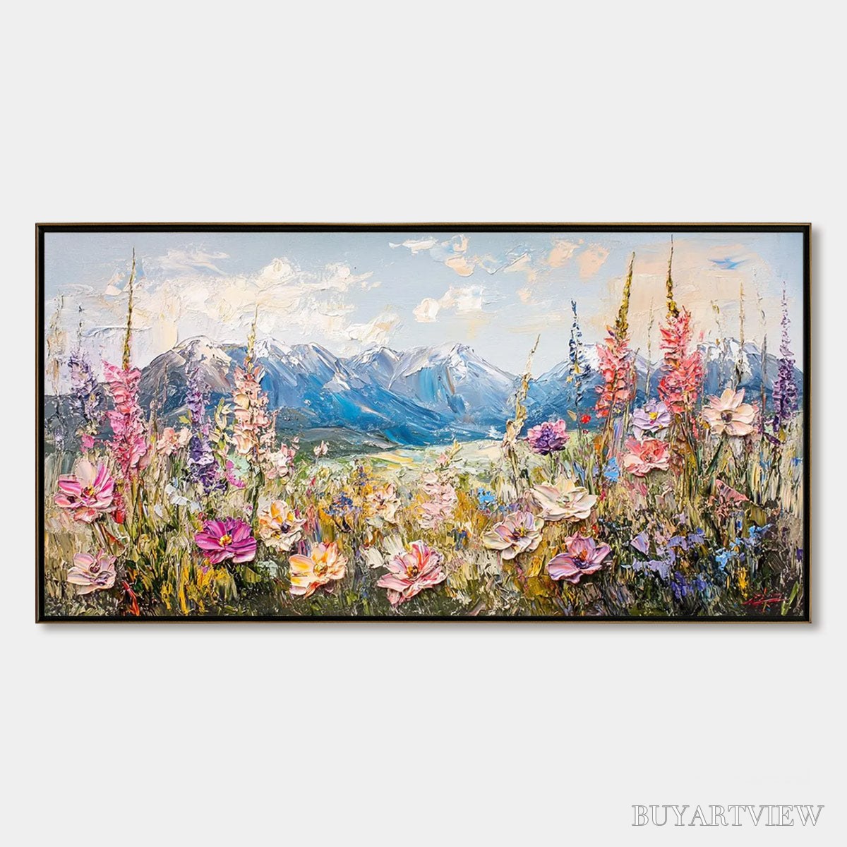 ARTOVITAS Valley Blossom – Impasto Mountain Wildflower Painting - image 1