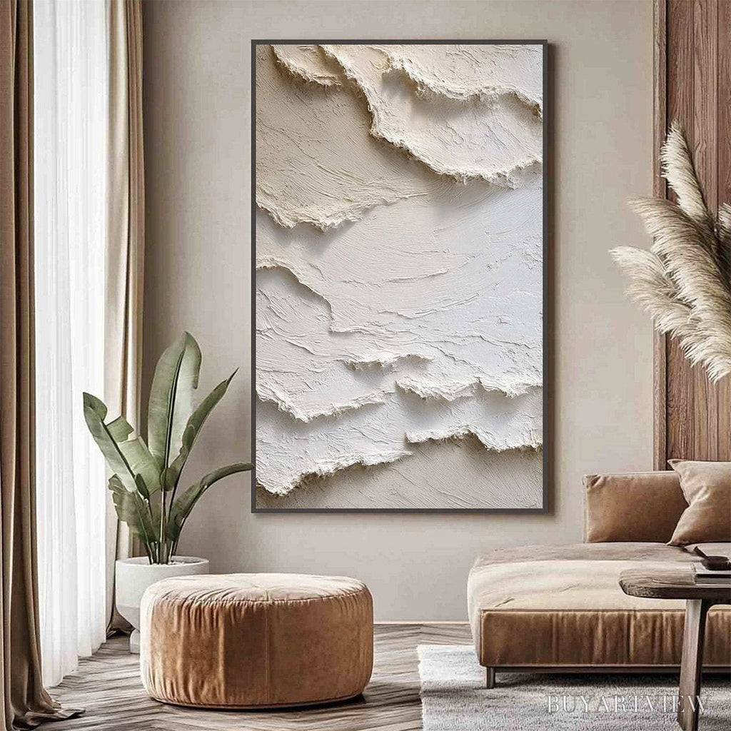 ARTOVITAS Alpine Whispers – Textured White Abstract Oil Painting - image 2
