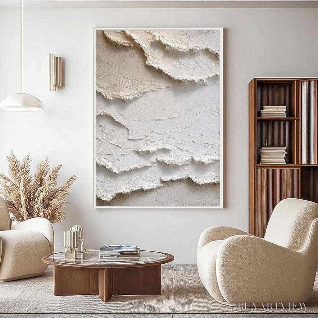 ARTOVITAS Alpine Whispers – Textured White Abstract Oil Painting - image 3