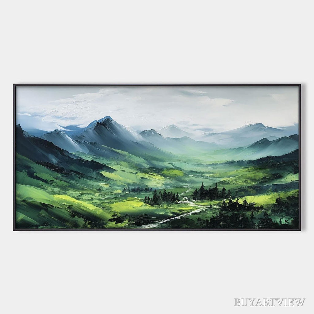 ARTOVITAS Verdant Valley Vista – Textured Abstract Landscape Oil Painting - image 1