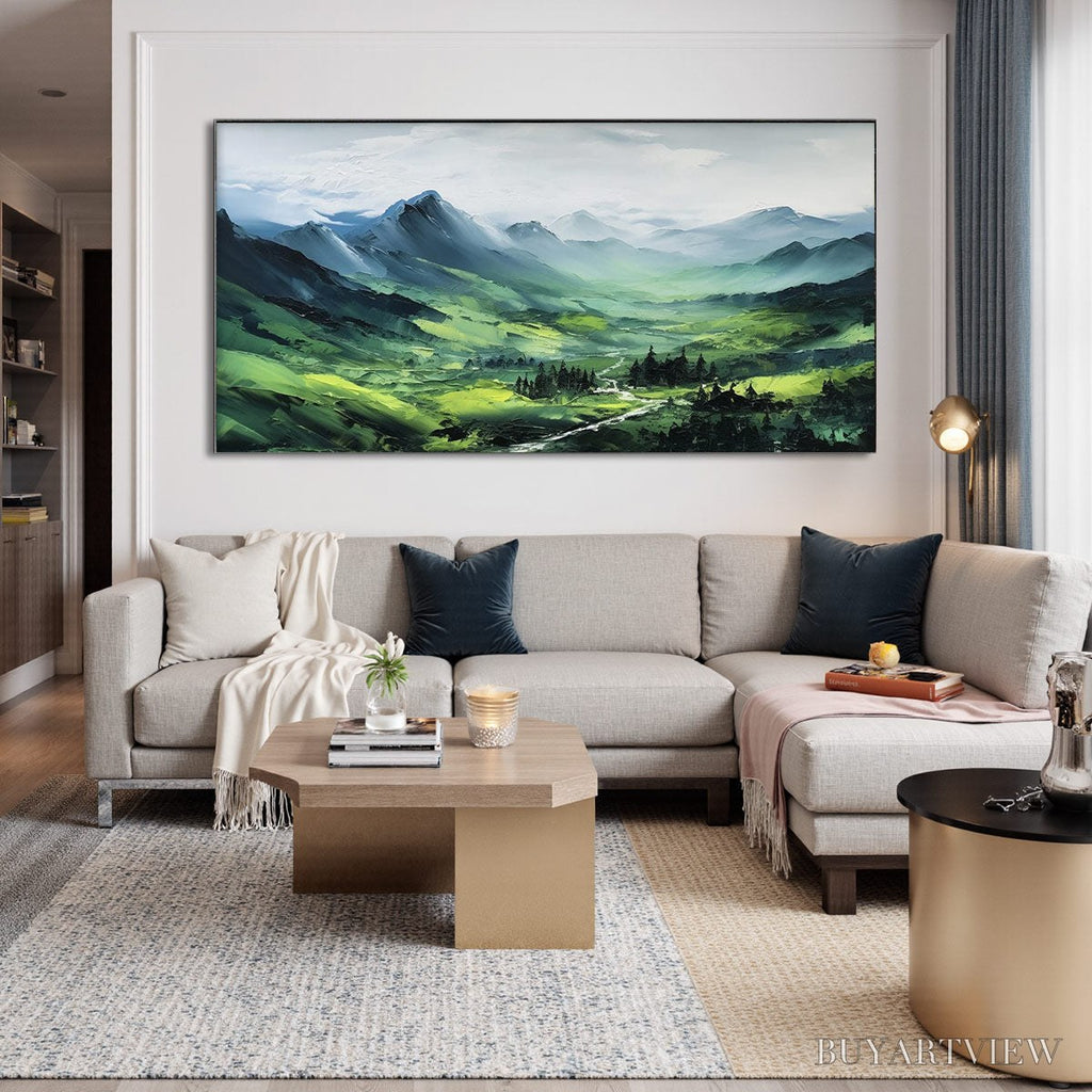 ARTOVITAS Verdant Valley Vista – Textured Abstract Landscape Oil Painting - image 2