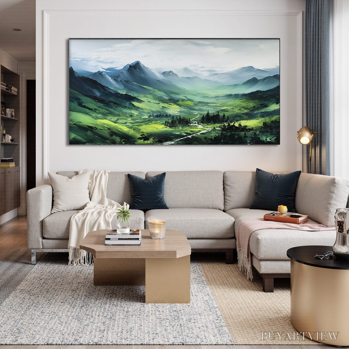 ARTOVITAS Verdant Valley Vista – Textured Abstract Landscape Oil Painting - image 2