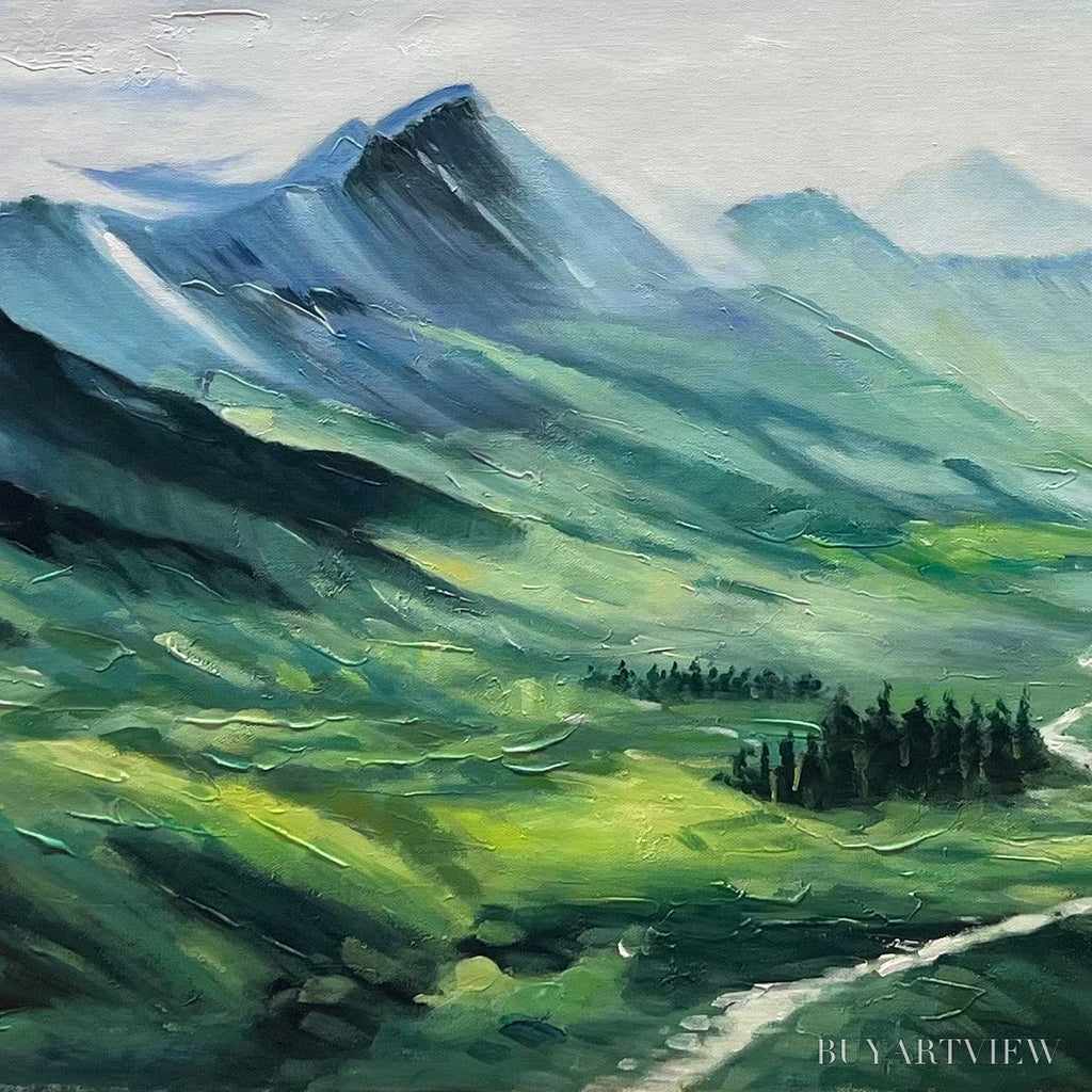 ARTOVITAS Verdant Valley Vista – Textured Abstract Landscape Oil Painting - image 3