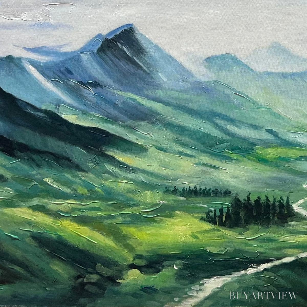 ARTOVITAS Verdant Valley Vista – Textured Abstract Landscape Oil Painting - image 3