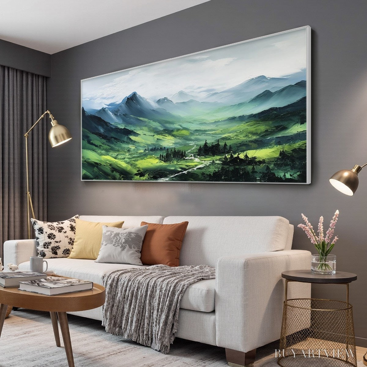 ARTOVITAS Verdant Valley Vista – Textured Abstract Landscape Oil Painting - image 4