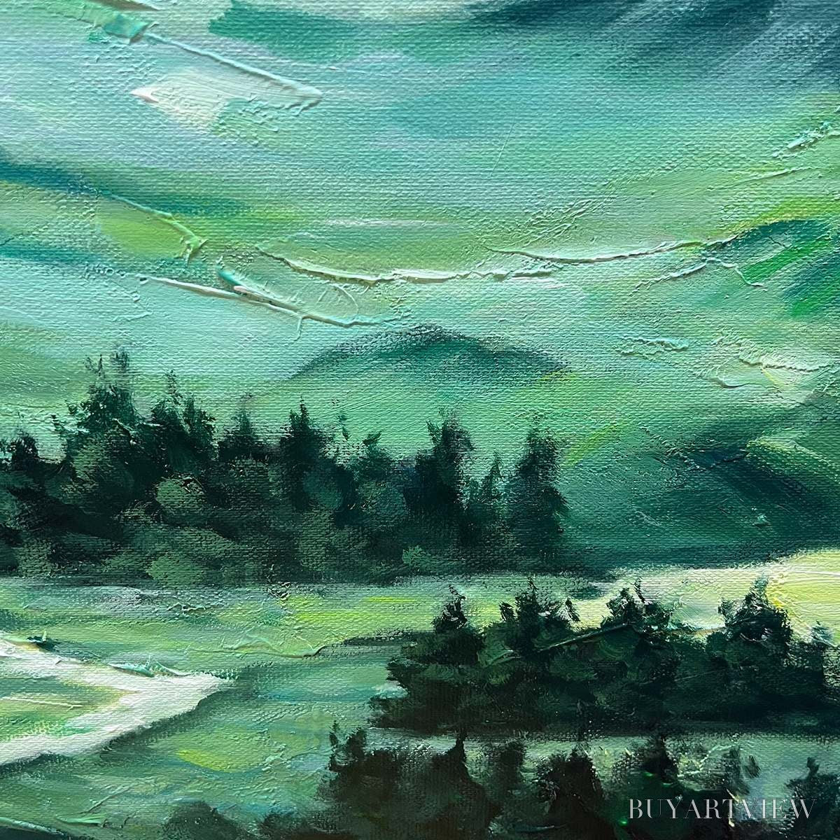 ARTOVITAS Verdant Valley Vista – Textured Abstract Landscape Oil Painting - image 5
