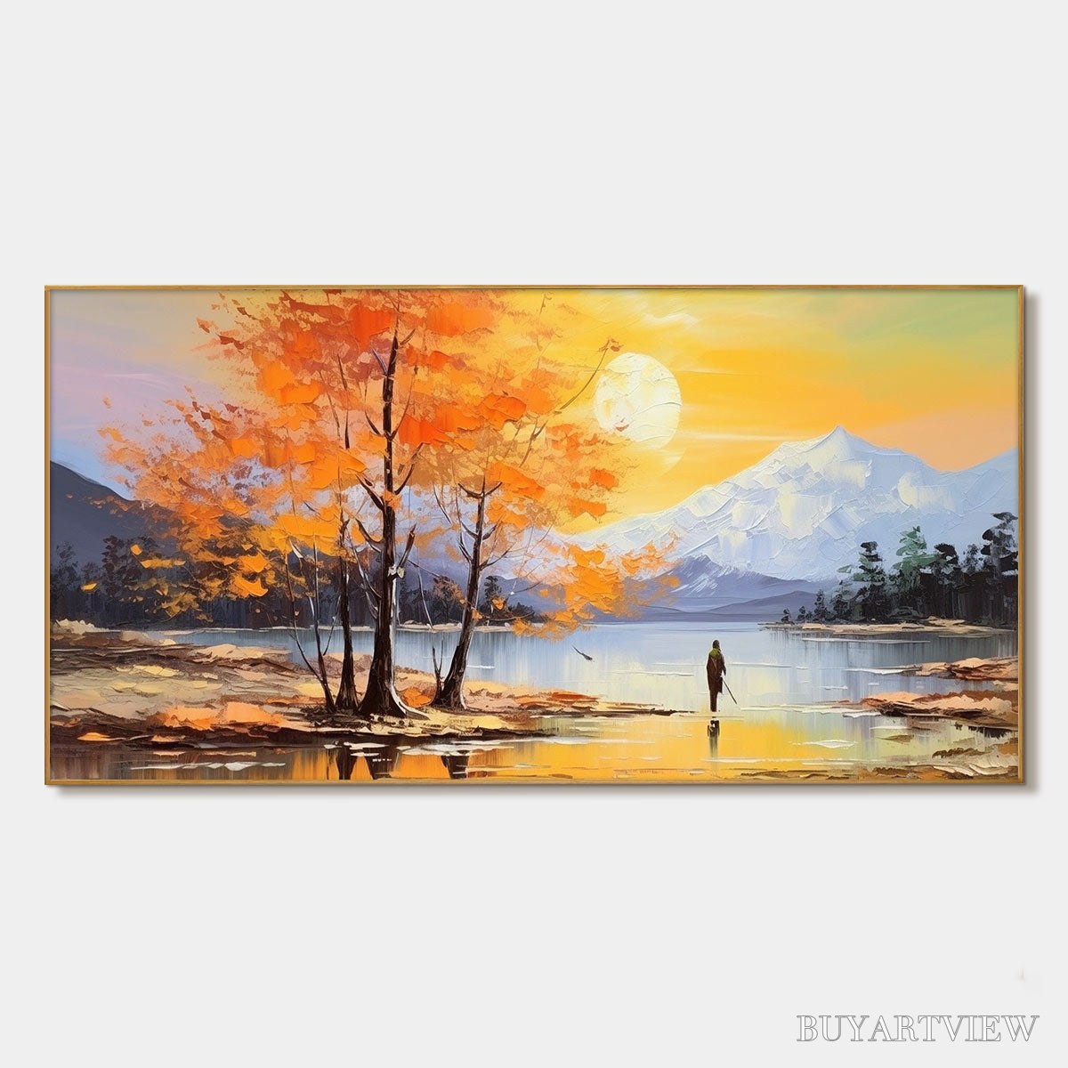 ARTOVITAS Autumn Serenade – Tranquil Lake and Mountain Landscape Oil Painting - image 1