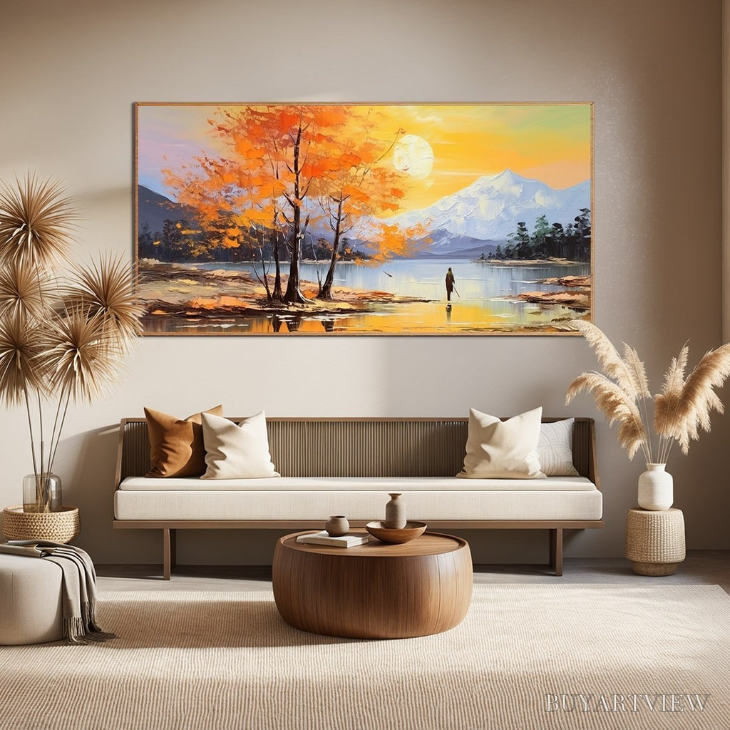 ARTOVITAS Autumn Serenade – Tranquil Lake and Mountain Landscape Oil Painting - image 2