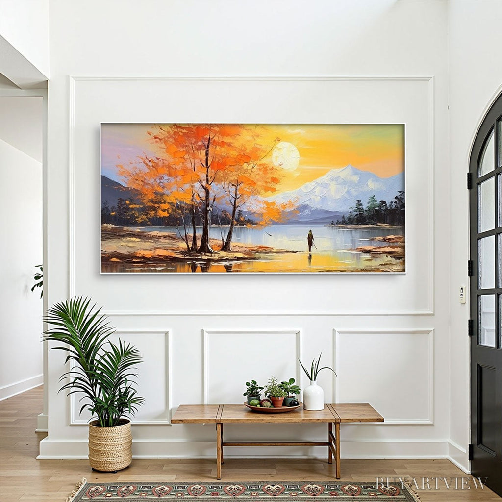 ARTOVITAS Autumn Serenade – Tranquil Lake and Mountain Landscape Oil Painting - image 4