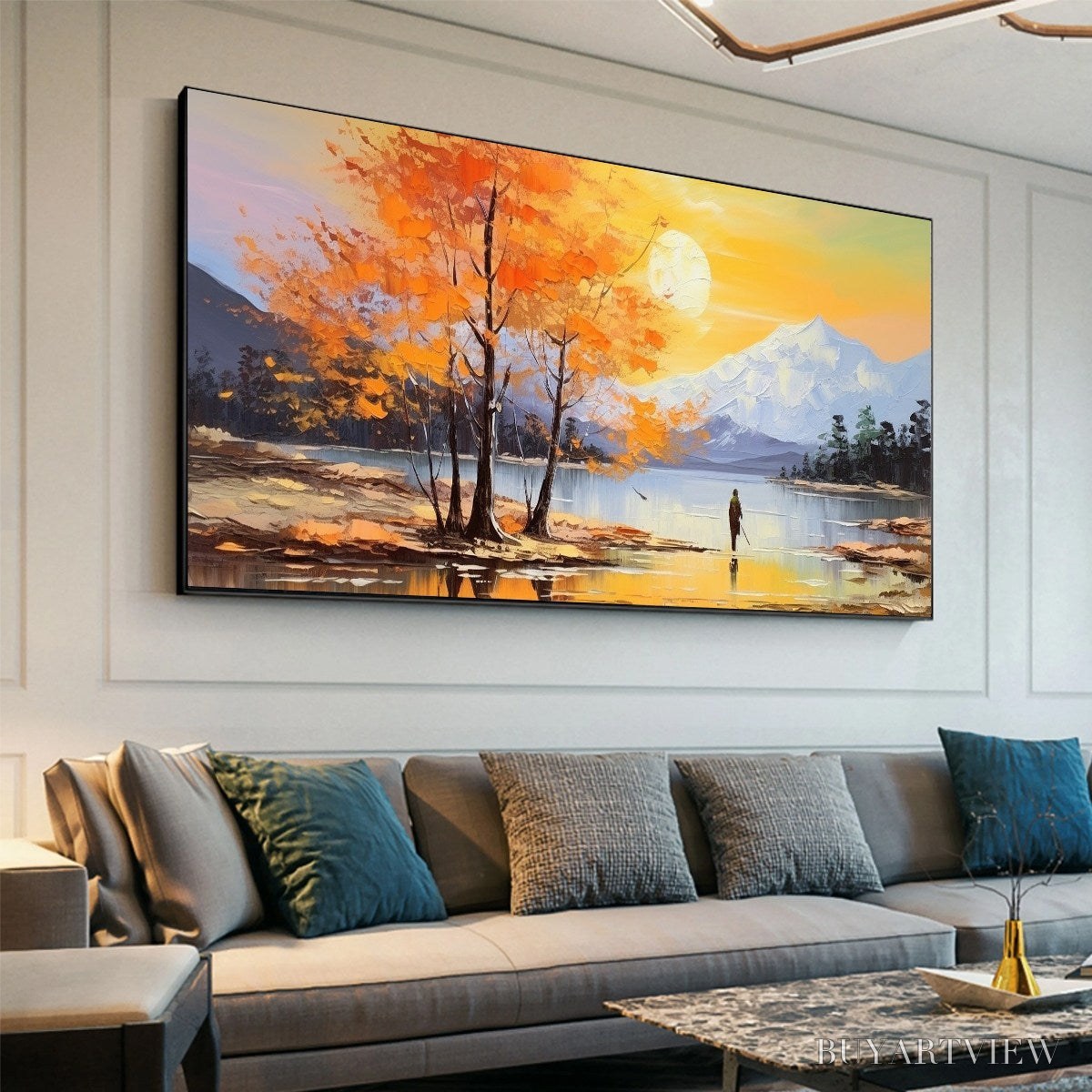 ARTOVITAS Autumn Serenade – Tranquil Lake and Mountain Landscape Oil Painting - image 5
