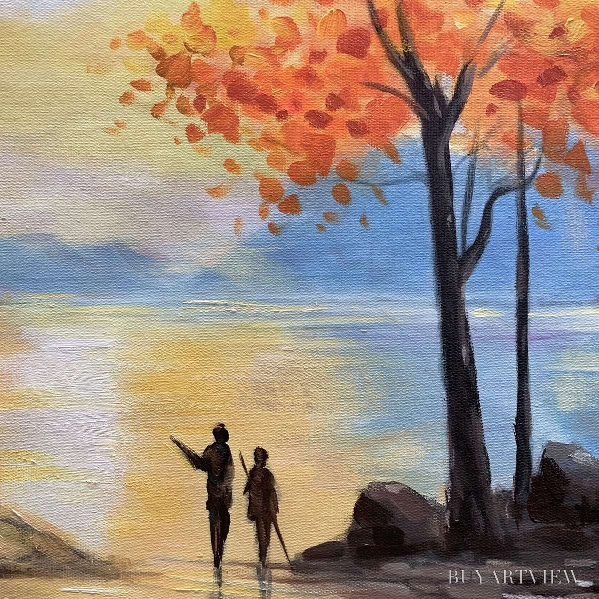 ARTOVITAS Autumn Serenade – Tranquil Lake and Mountain Landscape Oil Painting - image 6