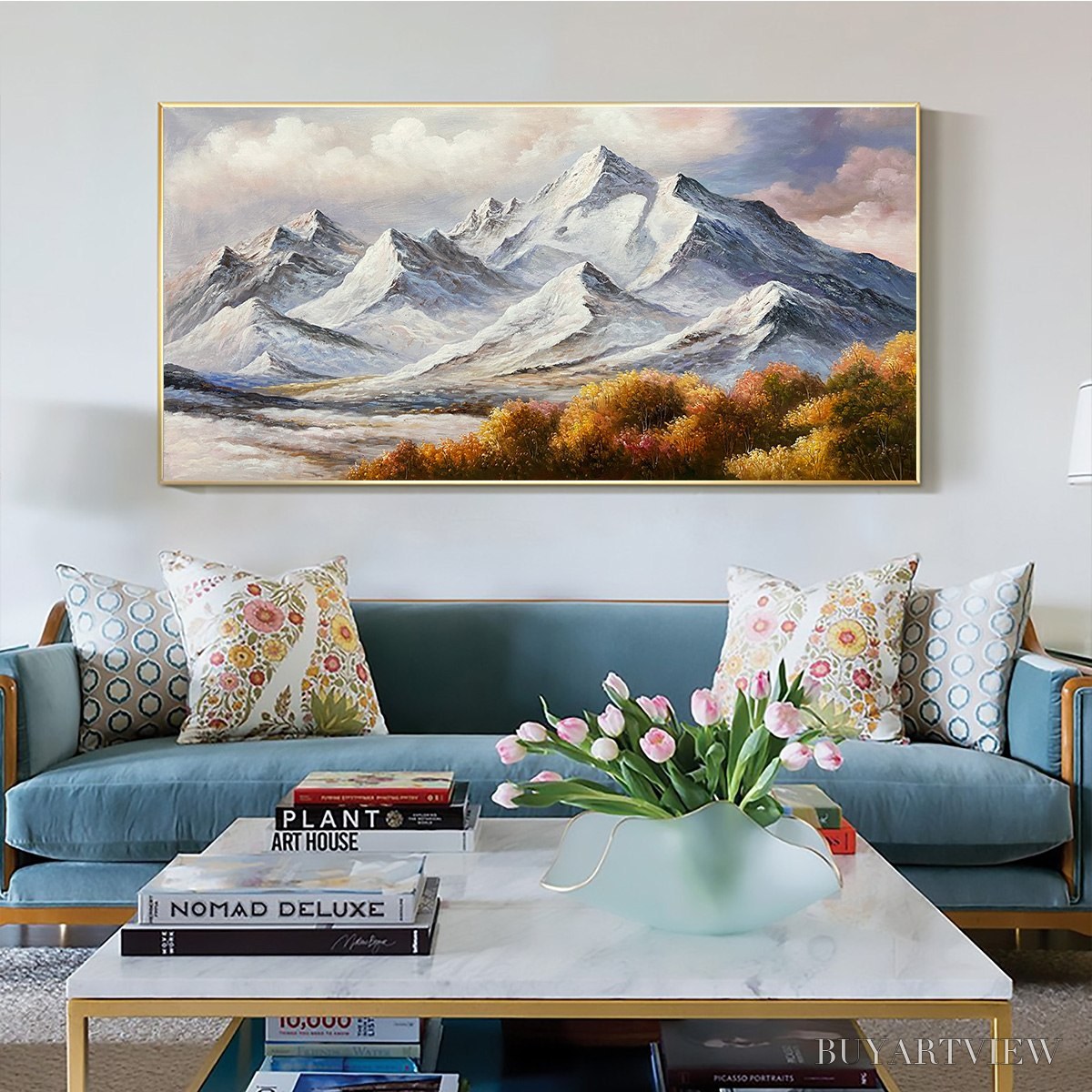 ARTOVITAS Autumn Majesty – Panoramic Mountain Landscape Oil Painting with Autumn Foliage - image 2