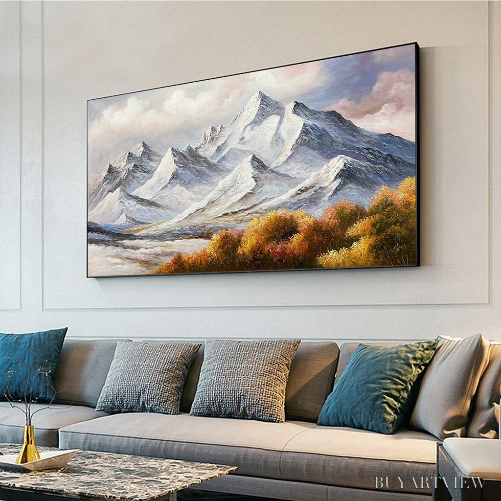 ARTOVITAS Autumn Majesty – Panoramic Mountain Landscape Oil Painting with Autumn Foliage - image 4