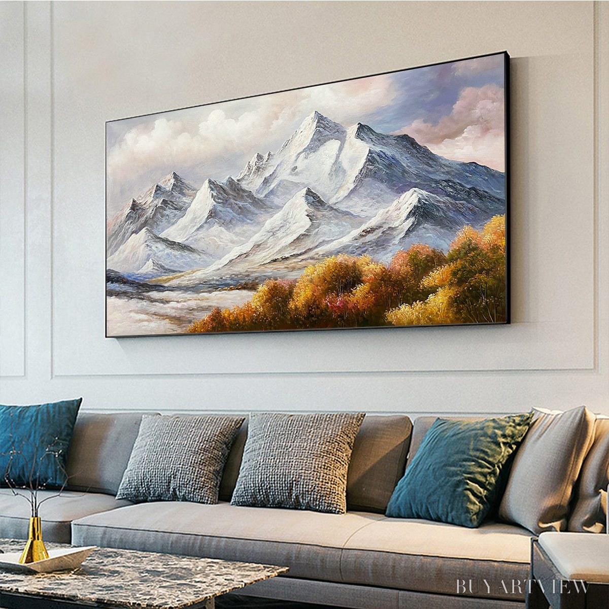ARTOVITAS Autumn Majesty – Panoramic Mountain Landscape Oil Painting with Autumn Foliage - image 4