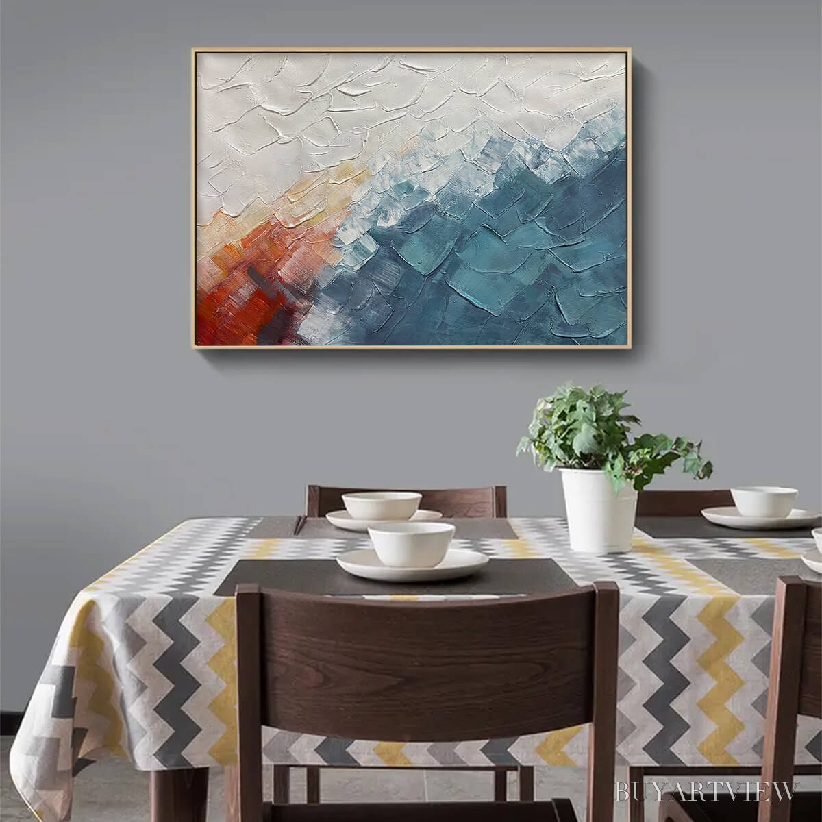 ARTOVITAS Alpine Glow – Abstract Mountain Impasto Oil Painting - image 6